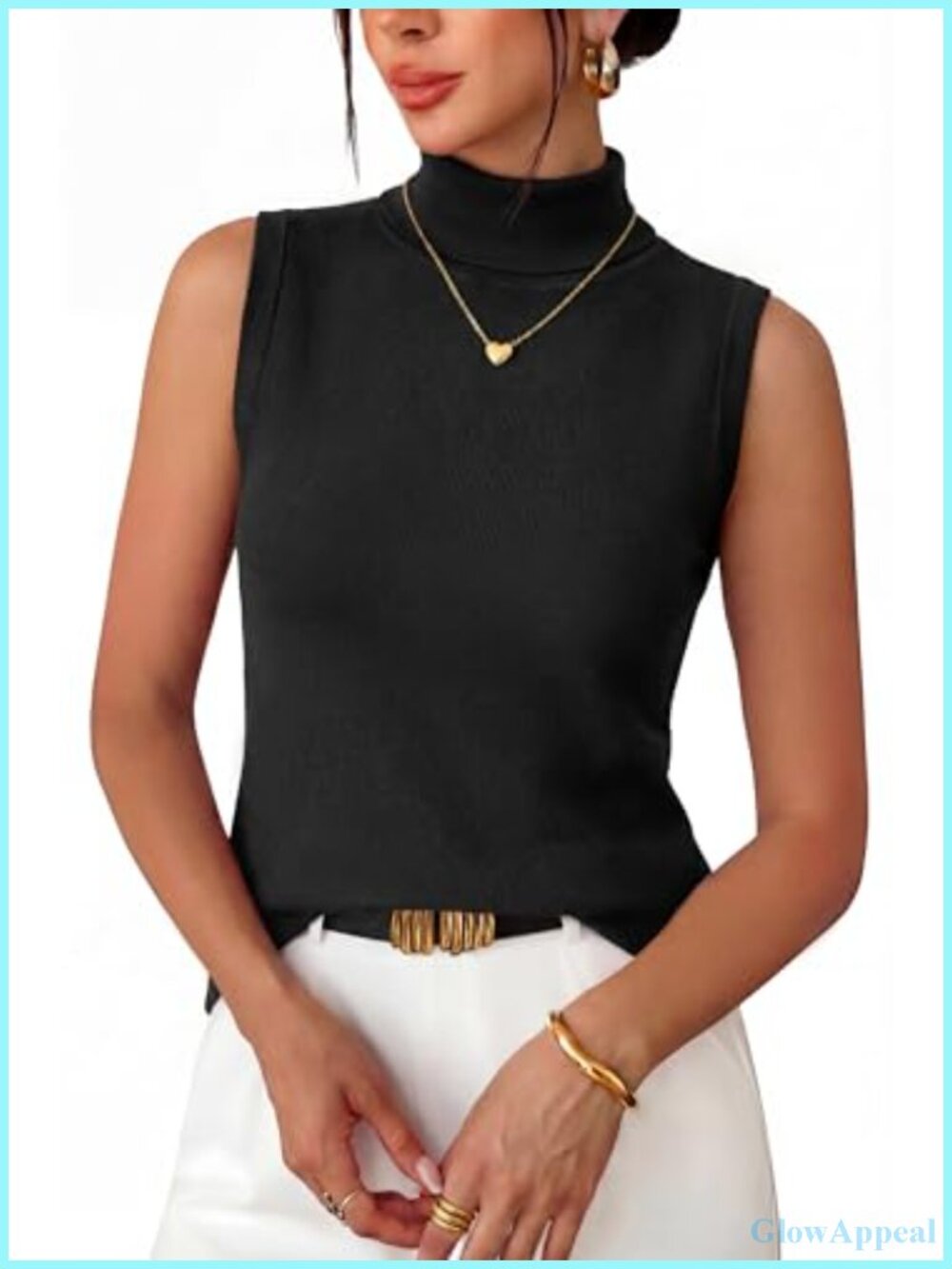 Wool Blend Slim Fit Turtleneck Sleeveless Tank Top for Fall Layering
